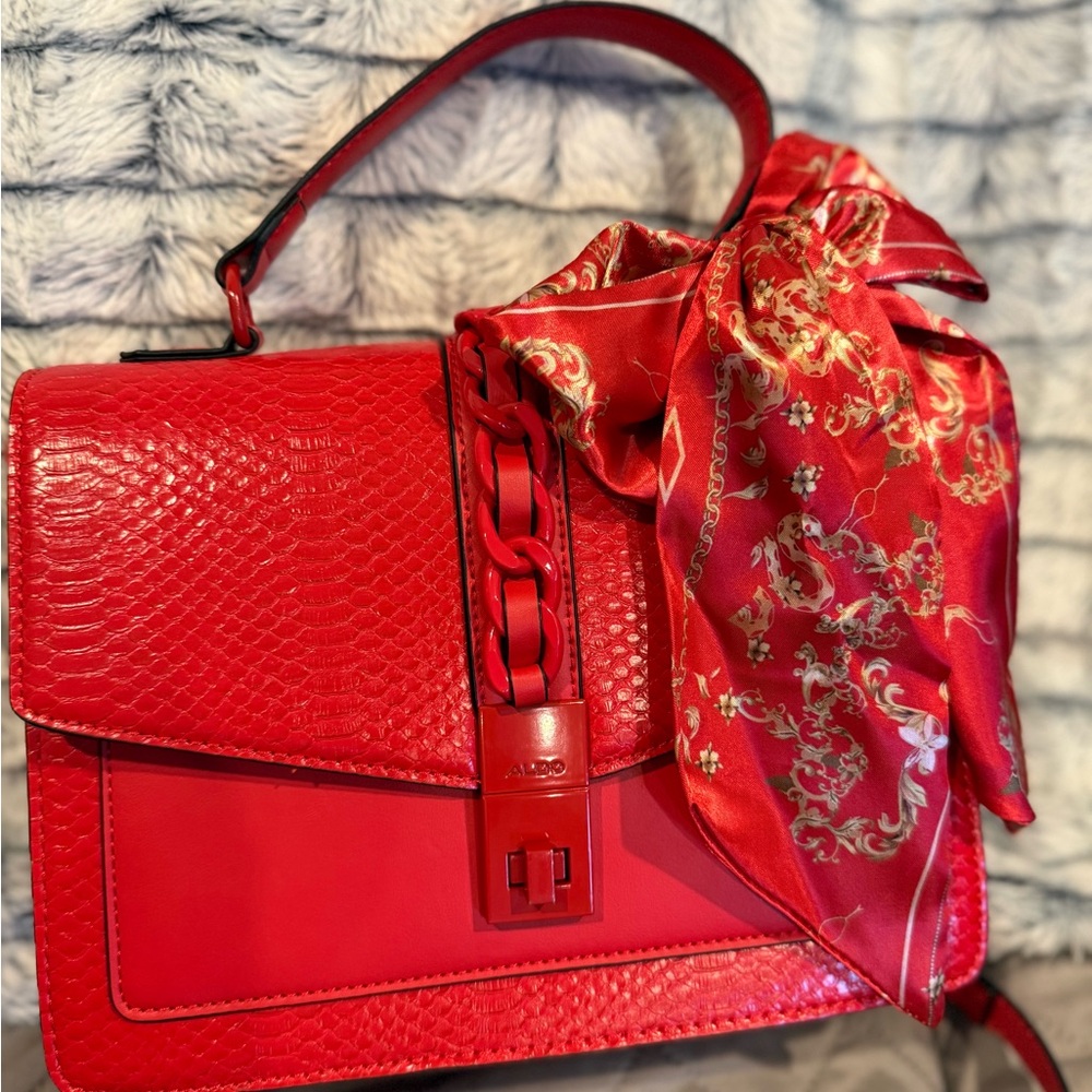 Aldo Red Shoulder Bag with Elegant Scarf